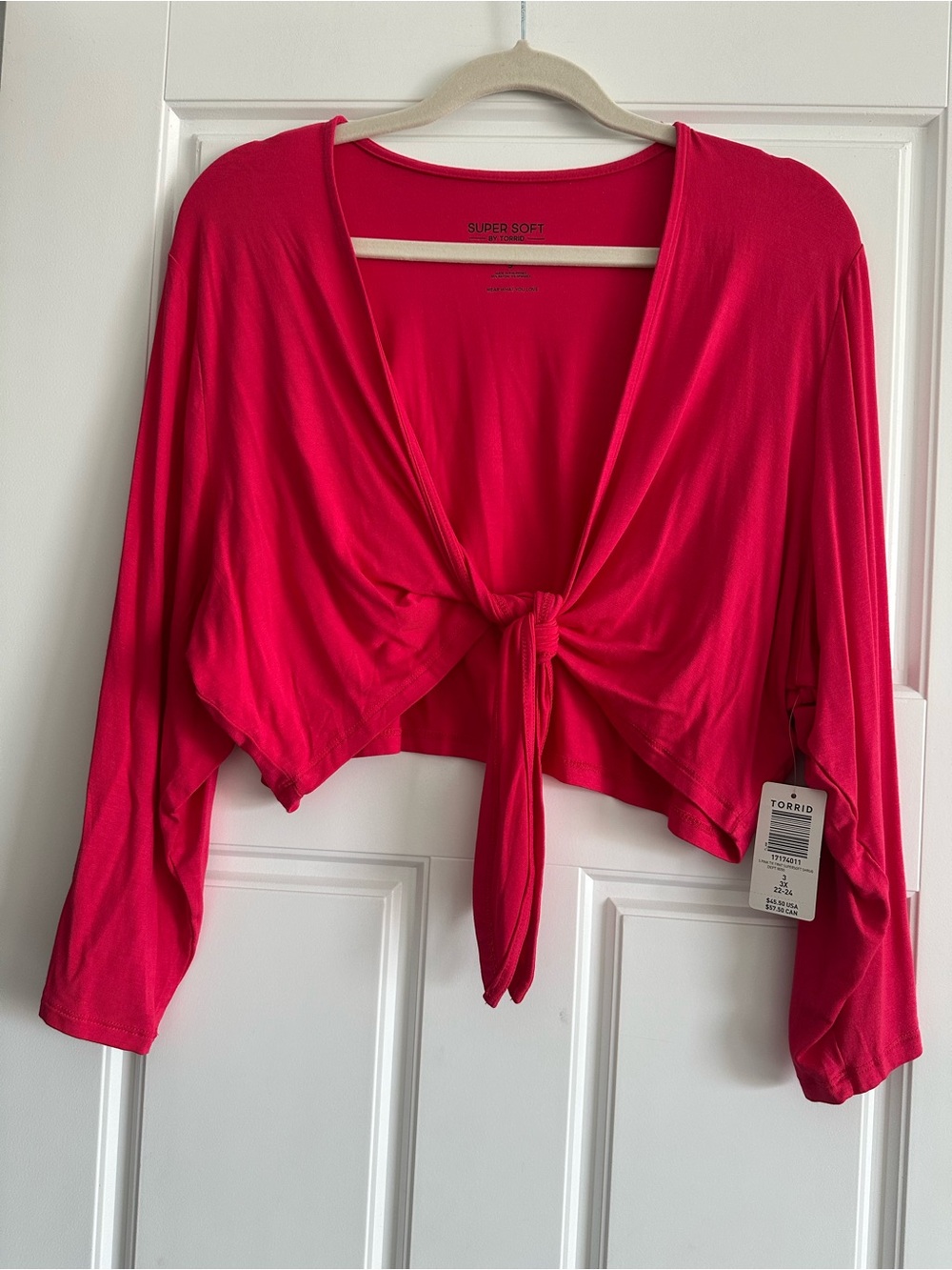 Torrid 3X Super Soft Tie-Front Crop cardigan in Bright Pink